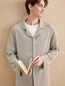 EverLounge 2pcs British Style Ribbed Soft Comfortable Men's Pajama Set, Winter Clothes