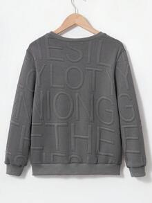 SHEIN Vacaura Tween Boy Letter Graphic Crew Neck Loose Casual Sweatshirt - Dark Grey - View 2