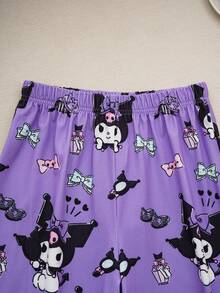 HELLO KITTY AND FRIENDS | SHEIN 2 件套女童可爱卡通图案圆领插肩袖上衣和宽松裤子休闲睡衣套装 - 彩色 - 查看 6