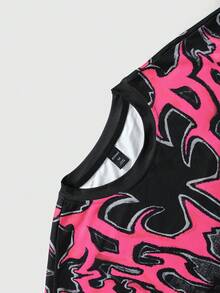 ROMWE MEN Anime 男士夏季卡通字母图案T恤 - 黑色 - 查看 6