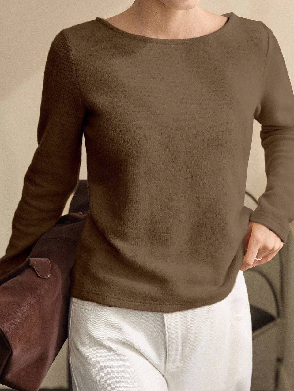 Women's Elegant Basic Casual Business Commute Knit Pullover Top, Suitable For Office Wear In Autumn Long Sleeve Women