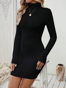 SHEIN Clasi Váy len chui đầu thời trang thoải mái, phong cách Âu Mỹ mới dành cho nữ, lớp lót dày và giữ nhiệt, mùa thu/đông - màu đen - Xem 3