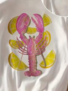 تي شيرت نسائي كاجوال بأكمام قصيرة وياقة مستديرة بطبعة سرطان البحر للصيف