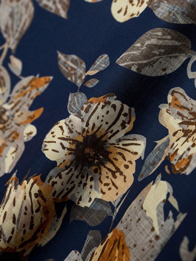 Blusa Elegante com Estampa Floral, Manga Flare, Bainha Curva, Inverno para Mulheres, Confortável Outono e Inverno para Mulheres, Estilo Country para Mulheres, Country Concert Outono para Mulheres, Estilo Country para Mulheres, Mulheres Country, Country Concert