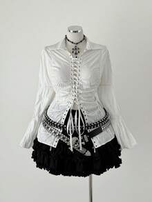 Sunspun Große Größen figurbetontes gerafftes Langarm Bluse mit Glockenärmeln