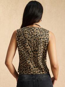 Easelle Vintage Casual Women's Fashionable Leopard Print Lace-Up Lightweight Vest Jacket Bohemia Summer For Women - Brown - View 2