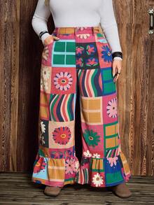 EMERY ROSE Plus Size Women's Colorblock Print Casual Jeans Spring Summer  Vacation - Multicolor - View 1