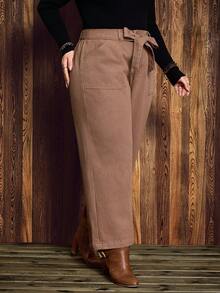 EMERY ROSE Quần jeans denim màu trơn giặt cỡ lớn dành cho nữ, Thu/Đông - Màu Khaki - Xem 1