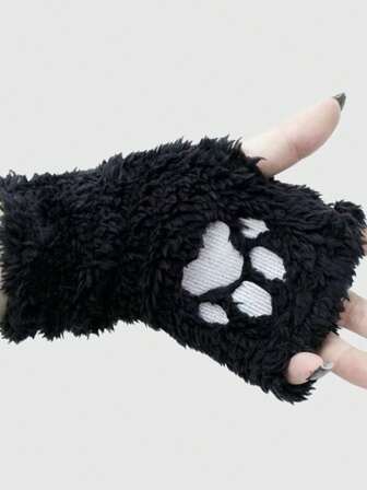 Anime 1 pieza Guantes sin dedos minimalistas de moda con diseño de pata de gato Kawaii y Baddie Y2K, adecuados para la escuela, las compras y el transporte