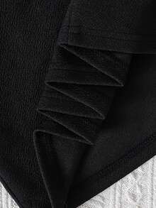 Vestido mini de mujer de cuello redondo, sencillo y elegante, dunicolordo con mangas farol, para otoño/invierno - Negro - Ver 6