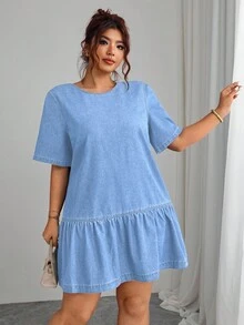 Elenzga Plus Size Women's Fashionable Sexy Backless Short Dress Spring  Summer  Elegant - Light Wash - View 6