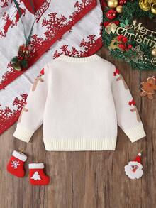 男婴休闲圣诞可爱姜饼人和雪花图案套头毛衣，秋冬季 - 杏色 - 查看 2