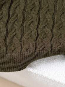 SHEIN 1 pieza Suéter para niñas, cuello alto, textura de punto trenzado vintage, corte holgado y relajado, grosor regular, dobladillo prolijo, puños ajustados, suave y cómodo, versátil y de moda en color café, adecuado para uso diario, hogar y salidas en otoño/invierno - Café integral - Ver 4