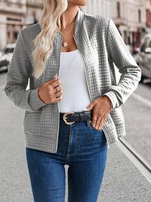 EMERY ROSE Casual Commuter Solid Color Textured Jacket, Autumn - Grey - View 5