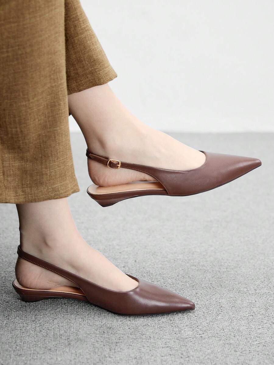 CUCCOO BIZCHIC Women's Coffee Color Pointed Toe Flat Heel Slip-On Shoes, Simple Versatile Comfortable Commuting Style For Christmas - Chocolate Brown - View 1