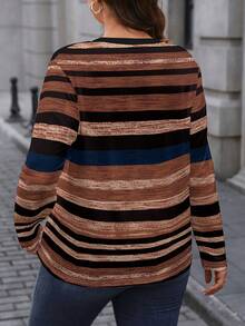 EMERY ROSE Plus Size American Casual Striped Print T-Shirt - Multicolor - View 2