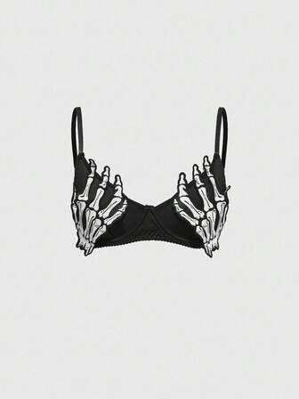 Gothic Skull Embroidered Underwire Bra