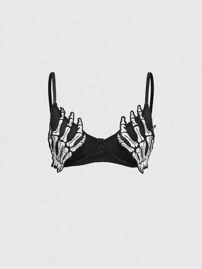 Goth Reggiseno con ferretto ricamato con teschio gotico