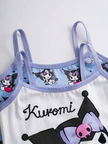 HELLO KITTY AND FRIENDS | SHEIN 年轻女孩夏季撞色装饰卡通图案修身吊带背心 - 紫色 - 查看 4