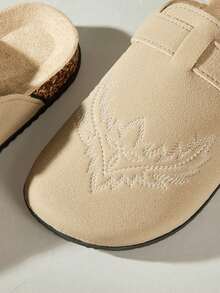 Solecia Solid Color Embroidered, Metal Buckle Decor, Snap Closure, Thick Sole Comfortable, Cork Bottom, Platform Slide Sandals, Suitable For Outdoor, Commute, Casual, Daily Wear - Khaki - View 5