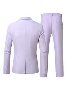Calvornis Men's Simple Solid Color Lapel Collar Suit Jacket And Trousers Set - Mauve Purple - View 2
