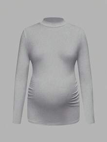 Modmama Pregnant Women's Solid Color Casual Long Sleeve T-Shirt - Grey - View 5
