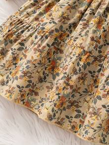 Emery Rose Kids Emery Rose Kids 女嬰復古花卉拼接度假風荷葉邊梭織洋裝，寬鬆版型荷葉袖，可愛休閒日常秋季長版娃娃裙波希米亞風 - 彩色 - 查看 7