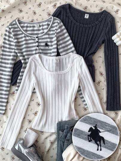 Tween Girls Casual Knit Long Sleeve T-Shirt