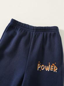 SHEIN 2件套男婴可爱恐龙卡通字母印花长袖卫衣和运动裤运动套装，秋冬季 - 彩色 - 查看 6