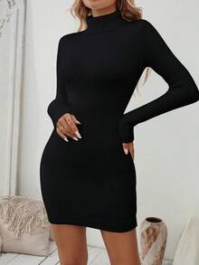 SHEIN Clasi Váy len chui đầu thời trang thoải mái, phong cách Âu Mỹ mới dành cho nữ, lớp lót dày và giữ nhiệt, mùa thu/đông - màu đen - Xem 7