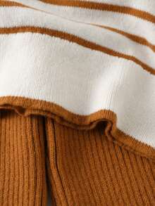 Young Girl' Thick Knit Turtleneck Sweater And Pants Set, Autumn/Winter - Brown - View 5