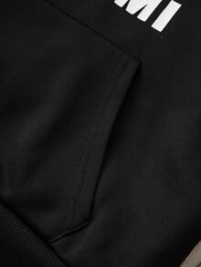 HELLO KITTY AND FRIENDS | SHEIN 青少年女孩休闲日常通勤可爱卡通字母印花口袋落肩连帽宽松运动衫，春秋季 - 黑色 - 查看 6