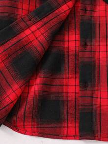 SHEIN Bộ đồ thể thao cho bé trai tuổi teen gồm mũ kẻ caro phối màu và áo khoác cardigan dệt kim, màu đen điểm nhấn đỏ, phù hợp cho mùa thu đông và hoàn hảo cho dịp Giáng sinh, tay dài. - Đỏ - Xem 3