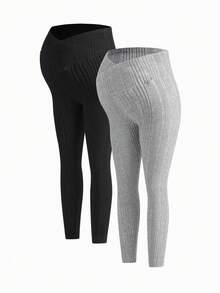Modmama Legging Hamil Kasual Warna Polos dengan Pinggang Tumpang Tindih - MultiWarna - View 3