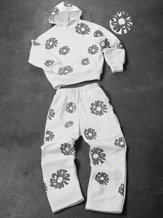 Manfinity Roughcore 男士字母图案连帽衫和运动裤，秋季必备