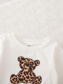 Babygirl Cute Casual Cartoon Pattern Long Sleeve Top And Leopard Print Pants Set - Multicolor - View 3