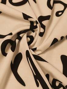 SHEIN LUNE 女士休闲长袖纽扣装饰印花衬衫领连衣裙 - 卡其色 - 查看 4