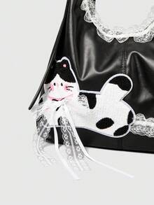 ROMWE Kawaii Einzelschulter, Umhängetasche, doppellagige Spitzen-Süßtasche - Schwarz - Übersicht 4