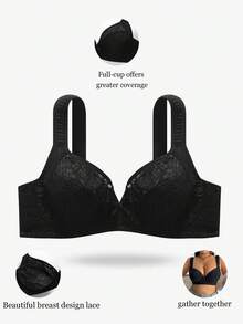 Plus Size Women Lace Patchwork Bra - Black - View 3