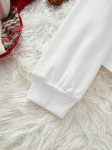 SHEIN Essnce 圣诞休闲简约圣诞老人印花圆领宽松厚款女式运动衫，秋冬 - 白色 - 查看 5