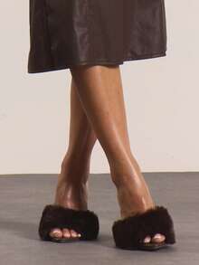 MUSERA Fluffy Faux Fur Brown Heels Cute Summer Spring Cute Going Out Accessories - Brown - View 2