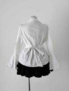 Sunspun Große Größen figurbetontes gerafftes Langarm Bluse mit Glockenärmeln