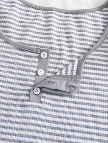 Áo thun cardigan cổ tròn kẻ sọc dài tay đa năng cho bé gái tuổi teen, mùa thu/đông - Xám - Xem 5