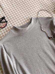 Tween Girls Casual Street Chic Autumn/Winter Turtleneck Asymmetrical Hem T-Shirt And Leggings Set - Grey - View 3