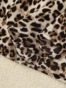 SHEIN LUNE 大码春秋季休闲豹纹连衣裙 冬季服装 猎豹纹连衣裙 女士休闲连衣裙 可爱连衣裙 豹纹连衣裙 动物纹连衣裙 - 杏色 - 查看 4