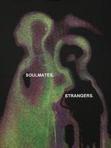 ROMWE MEN Street Life 男士模糊人像印花长袖T恤，宽松短款 - 黑色 - 查看 7