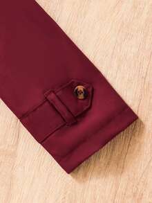 SHEIN Elladie kids 女童卡其色保暖连帽双排扣时尚外套，适合日常休闲穿着 - 酒紅色 - 查看 6