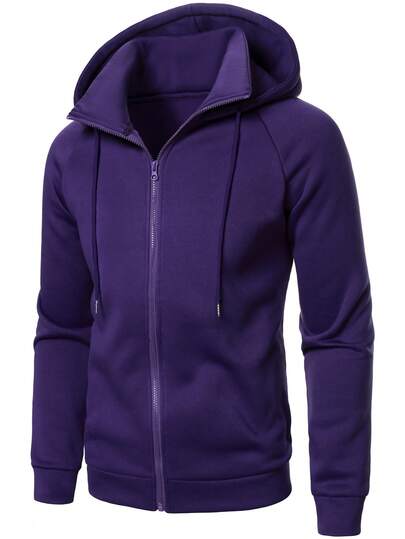 Manfinity Homme 男式纯色插肩袖拉链抽绳连帽衫
