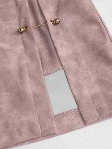Sweetra Vintage Style PU Metal Buckle Design Short A-Line Skirt For Women, Autumn - Pink - View 3