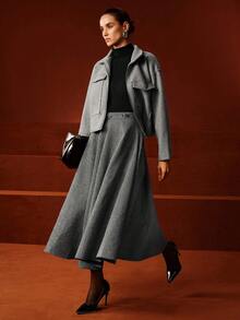 Anewsta 女士秋冬商务休闲A字裙，百搭 - 深灰色 - 查看 6